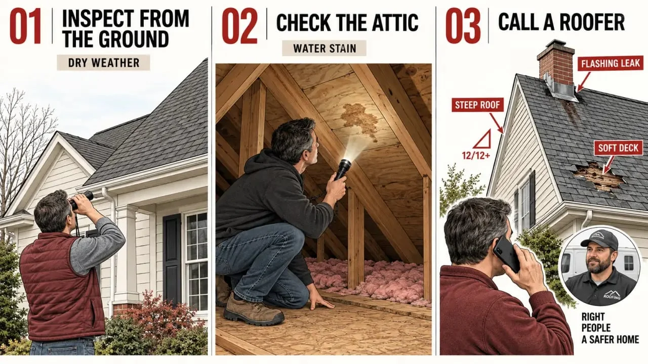 DIY roof repair : inspection depuis le sol, vérification des combles et recours à un professionnel